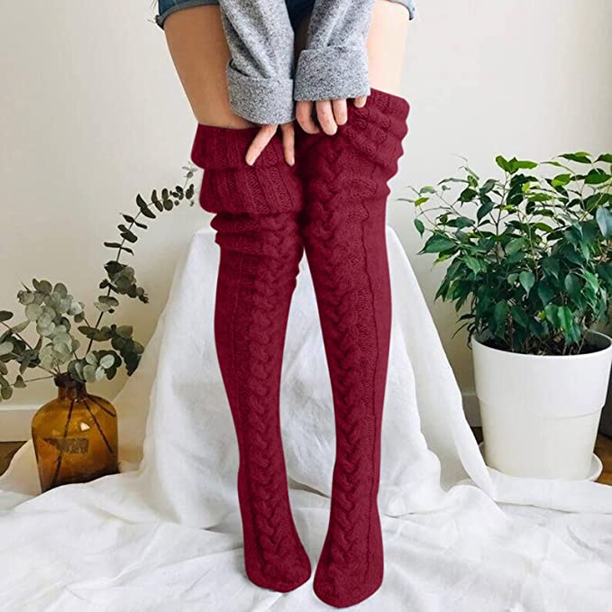 bestemt præmedicinering sikkerhedsstillelse Buy Thick Cable Knit Thigh High Socks - Dark Red - Fabulous Bargains Galore