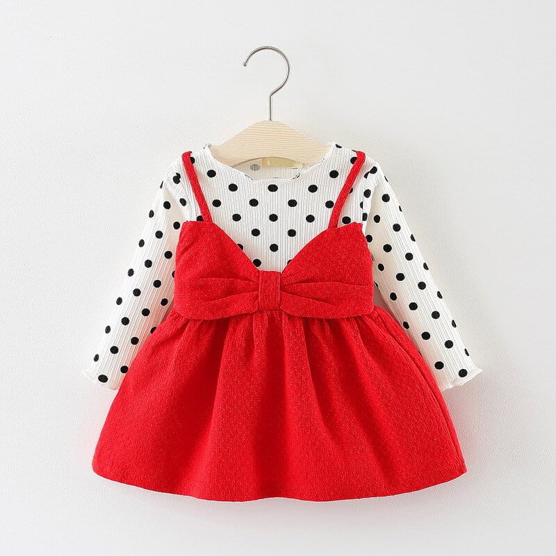 Toddler girl long sleeve party dress - Red
