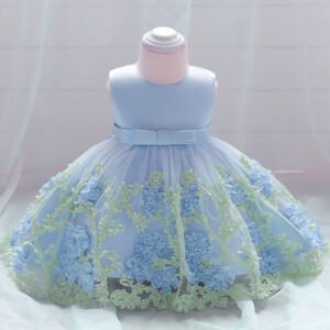 Toddler girl satin tulle dress-blue