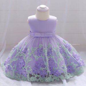 Toddler girl satin tulle dress-purple (1)