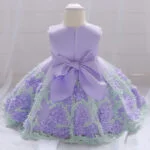 Toddler girl satin tulle dress-purple (2)