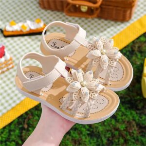Toddler girl strappy sandals with velcro strap-beige (1)