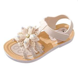 Toddler girl strappy sandals with velcro strap-beige (2)