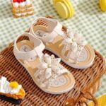 Toddler girl strappy sandals with velcro strap-beige (3) (1)