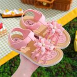 Toddler girl strappy sandals with velcro strap-pink (3)