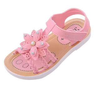 Toddler girl strappy sandals with velcro strap-pink (4)