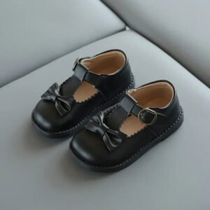 Toddler girl t-strap shoes with velcro strap-black (3)