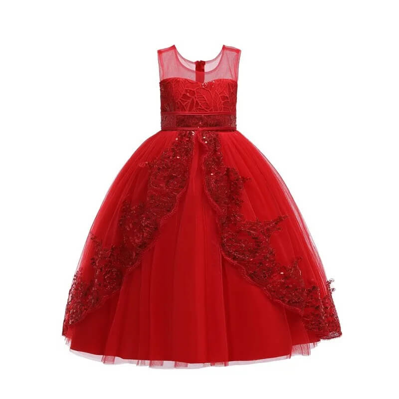 Tulle ball gown flower girl dress-red (3)