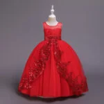 Tulle ball gown flower girl dress-red (4)