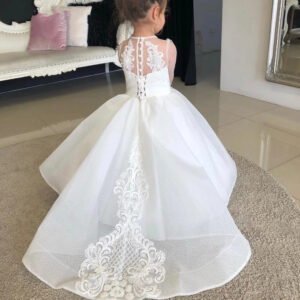 Tulle flower girl dress with sleeves-ivory (1) (1)