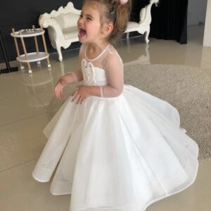 Tulle flower girl dress with sleeves-ivory (2) (1)