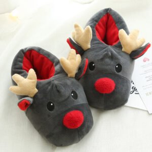 Warm reindeer slippers-grey-red (1)