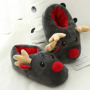 Warm reindeer slippers-grey-red (3)