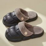 Waterproof removeable fur slippers - Black-Fabulous Bargains Galore