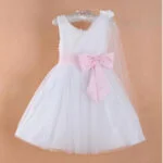 White flower girl dress with pink sash (1)