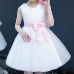 White flower girl dress with pink sash (3)