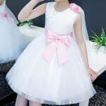 White flower girl dress with pink sash (4)