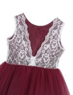 White lace top flower girl dress with burgundy tulle skirt (2)
