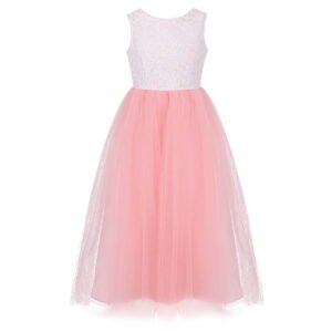 White lace top flower girl dress with pink tulle skirt (2)