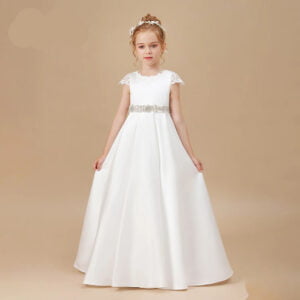 White satin flower girl dress (3)