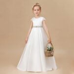 White satin flower girl dress (6)