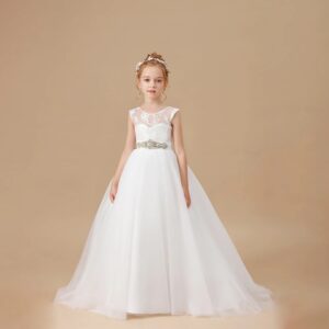 White tulle ball gown flower girl dress (2)