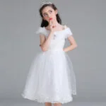 White tulle princess flower girl dress (1)