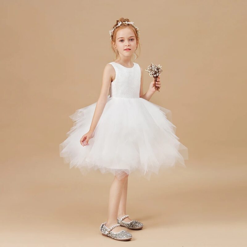 White tutu flower girl dress (4)