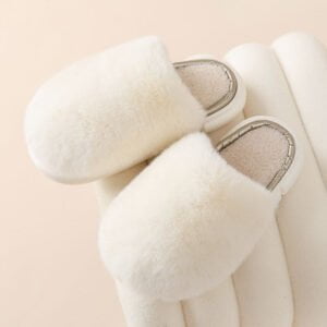 Women's faux fur slider slippers - White-Fabulous Bargains Galore
