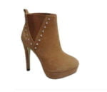 Women's tan suede ankle high heel shoes