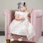 baby girl lace christening gown with bonnet-ivory (4)