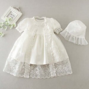baby girl lace christening gown with bonnet-ivory (5) (1)