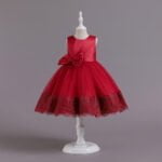 Little girl lace tulle party dress - Red