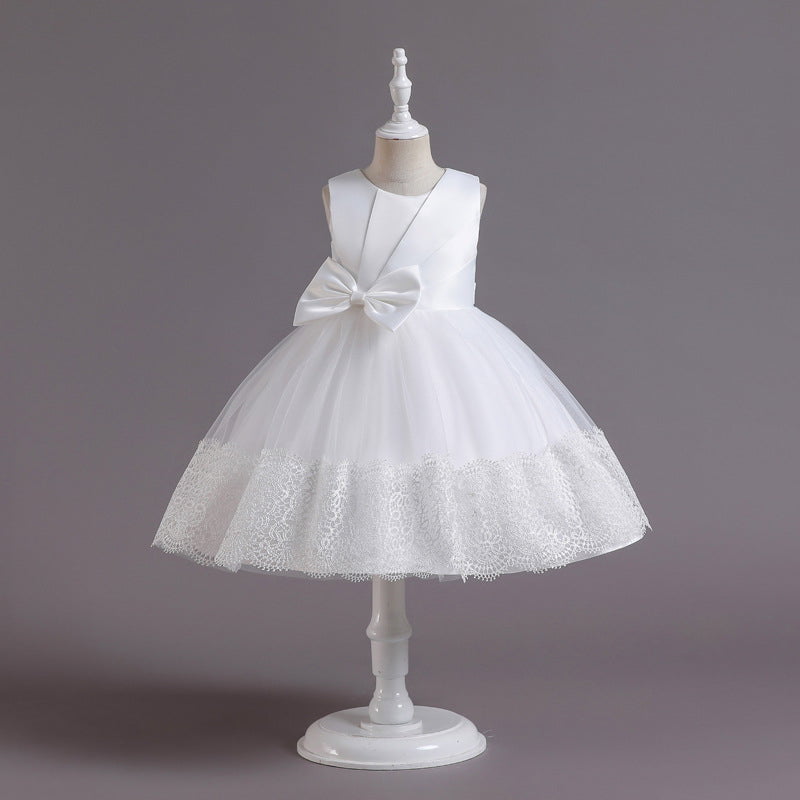 Little girl lace tulle party dress - White