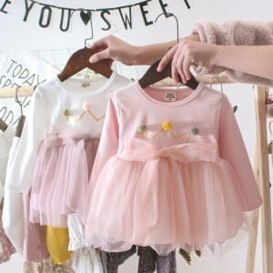 Long sleeve baby girl party dress - Pink 5