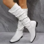 Faux leather ruched knee high boots - White-Fabulous Bargains Galore