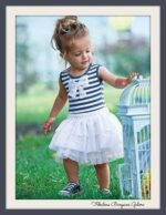 Little girl tulle striped dress-blue-white