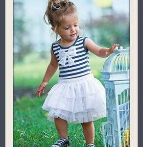 Little girl tulle striped dress-blue-white