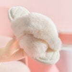 Faux fur cross slider slippers - White-Fabulous Bargains Galore