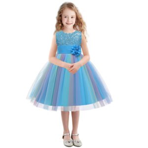 girl rainbow sequin dress-blue (1)