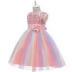 girl rainbow sequin dress-pink (2)