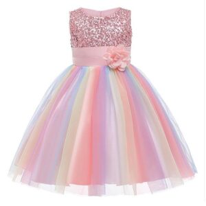 girl rainbow sequin dress-pink (3)