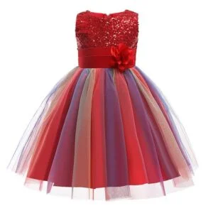 girl rainbow sequin dress-red (1)