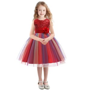girl rainbow sequin dress-red (1)