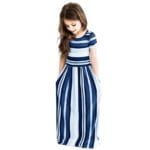 girl stripe maxi dress with sleeves-blue
