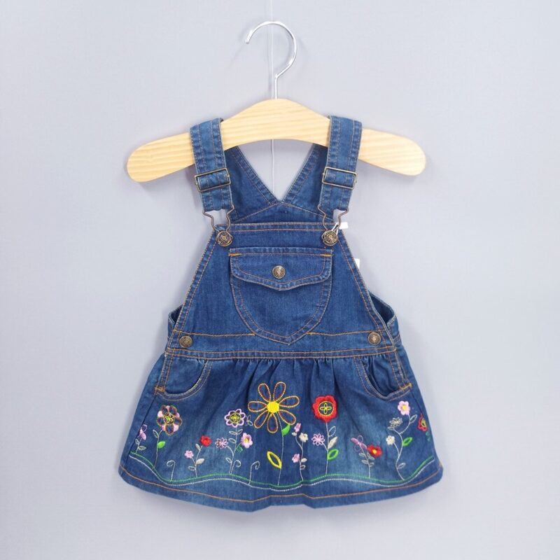 Flower embroidered baby dungaree dress-Fabulous Bargains Galore