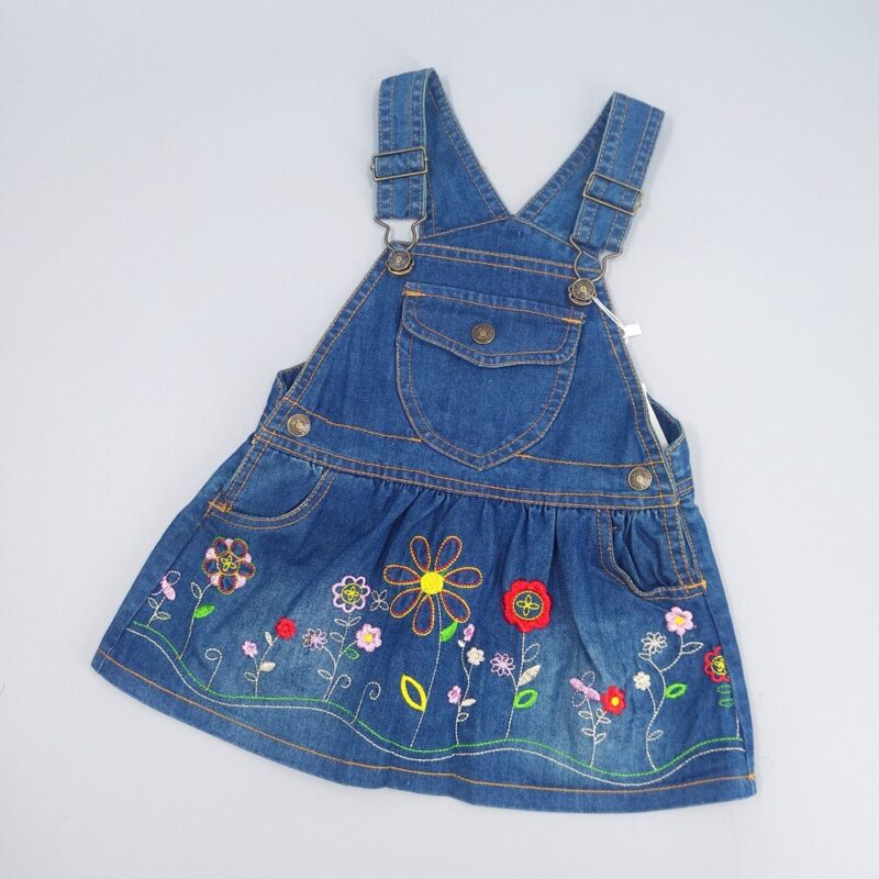 Flower embroidered baby dungaree dress-Fabulous Bargains Galore