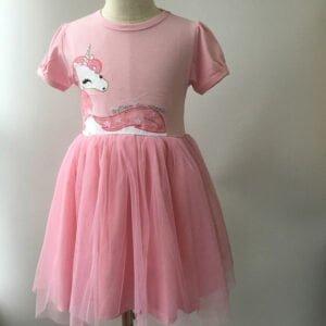 Short sleeve pink unicorn print dress girls-Fabulous Bargains Galore