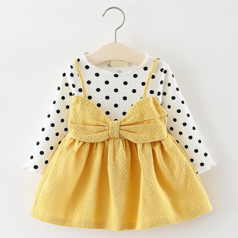 Toddler girl long sleeve party dress - Yellow