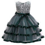 Girl satin tulle party dress - Green 1